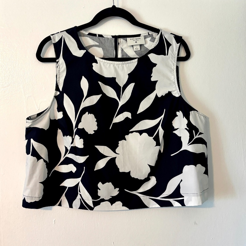 💚 NWOT kate spade new york Rose Cropped Top Black/Cream L